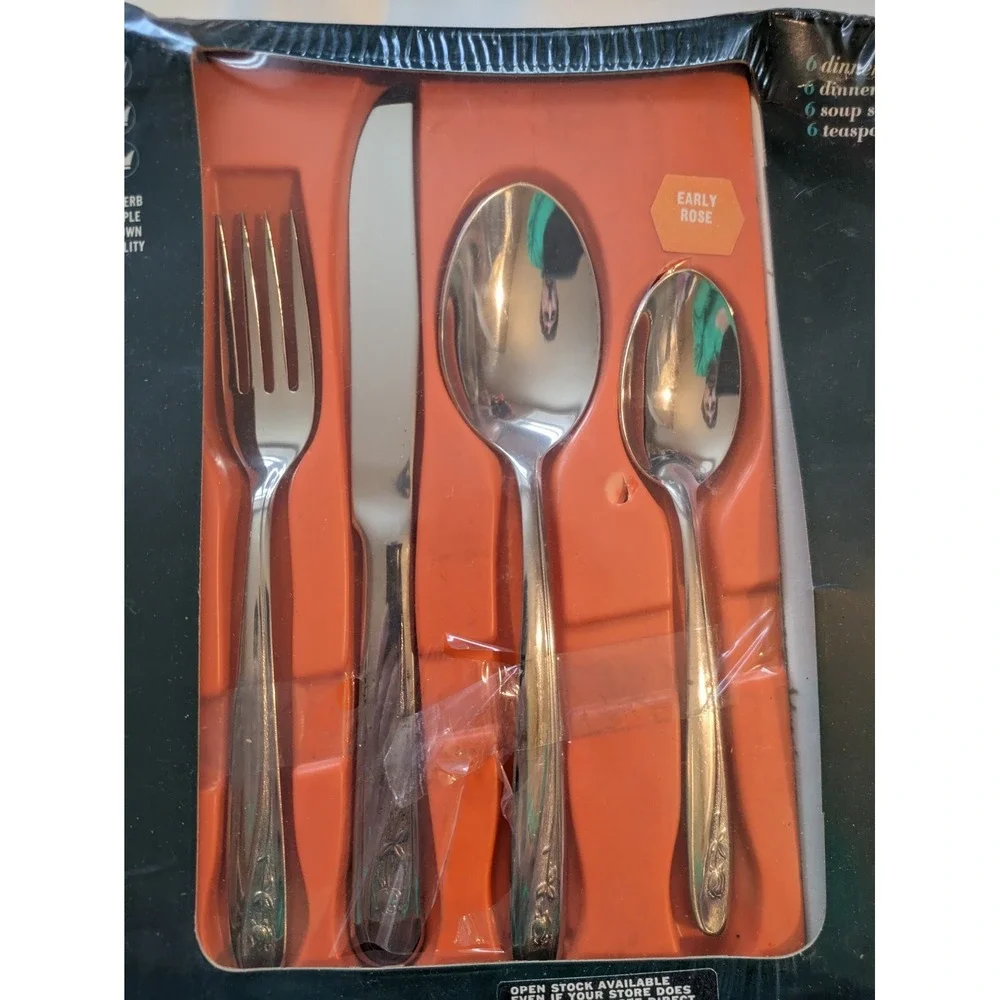 Service for 6 Imperial Early Rose Stainless Steel USA Box 24 Pieces Box NEW